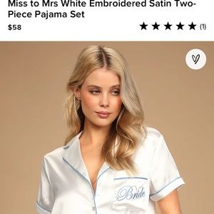 Miss to Mrs White Embroidered Satin Two-Piece Pajama Set